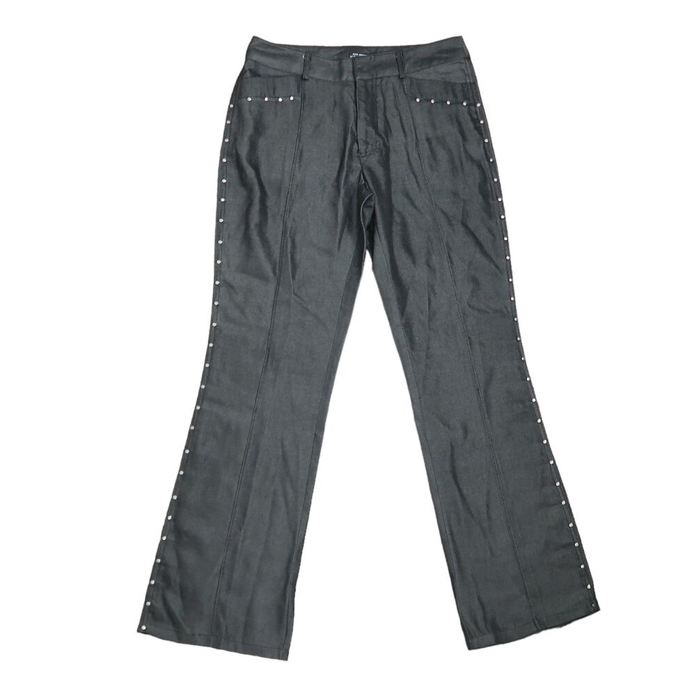 Vintage Y2K Anthony Sicari Silk Denim charcoal black studded bootcut jeans 6